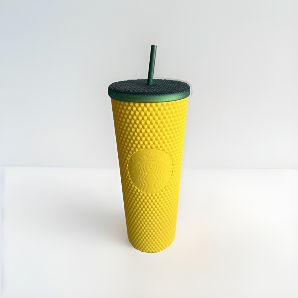 Starbucks Hawaii Pineapple Studded Matte Yellow Tumbler 24oz Cup Double Wall New